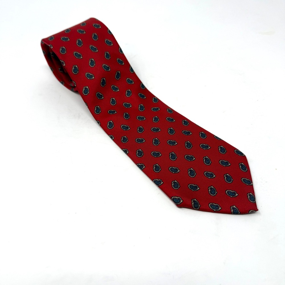 The Squire Mens Shop 100% Silk Paisley Tie Burgundy Blue Yellow Handmade Italy‎